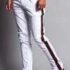 Men's G Stripe Zippered Track Style Pants -Victorious DL1163 WHT 2