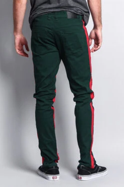 Track Style Zippered Skinny Jean With Accent Band -Victorious DL1164 GRN 3