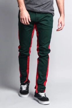 Track Style Zippered Skinny Jean With Accent Band -Victorious DL1164 GRN 5