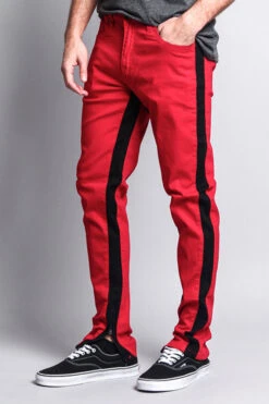 Track Style Zippered Skinny Jean With Accent Band -Victorious DL1164 RED 2