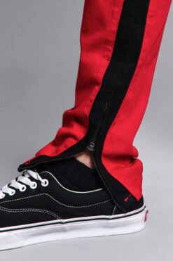 Track Style Zippered Skinny Jean With Accent Band -Victorious DL1164 RED 6