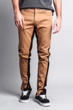 Track Style Zippered Skinny Jean With Accent Band -Victorious DL1164 WHE 1