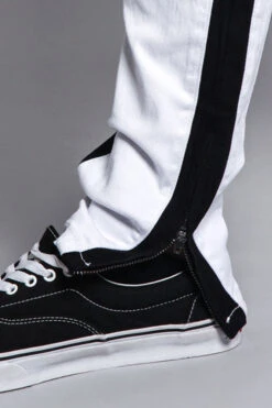 Track Style Zippered Skinny Jean With Accent Band -Victorious DL1164 WHT 6