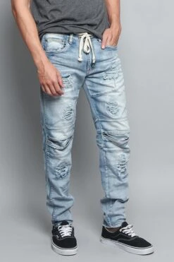 Distressed Drawstring Denim Jeans 10 Distressed Drawstring Denim Jeans -Victorious DL1168 LTI 4