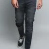 Distressed Scrunched Knee Biker Jeans -Victorious DL1179 BLK 1