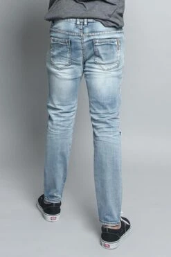 Distressed Scrunched Knee Biker Jeans -Victorious DL1179 LTI 3