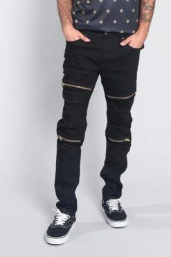 Distressed Zipper Denim Jeans