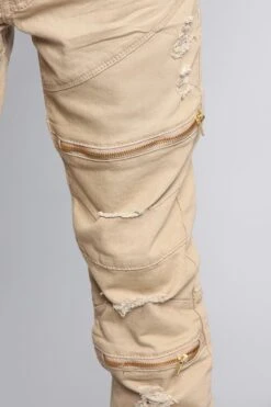 Distressed Zipper Denim Jeans -Victorious DL1204 KHK 5