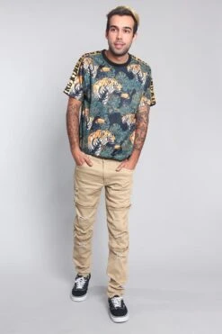 Distressed Zipper Denim Jeans -Victorious DL1204 KHK 6