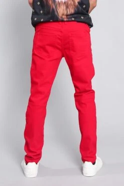 Distressed Zipper Denim Jeans -Victorious DL1204 RED 3