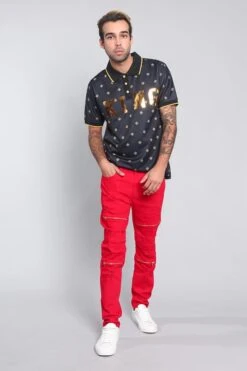 Distressed Zipper Denim Jeans -Victorious DL1204 RED 6