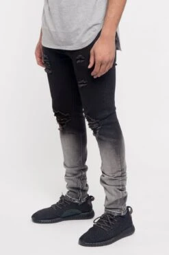 Distressed Dip Dyed Denim Jeans -Victorious DL1257 BLK 2