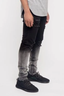Distressed Dip Dyed Denim Jeans -Victorious DL1257 BLK 4