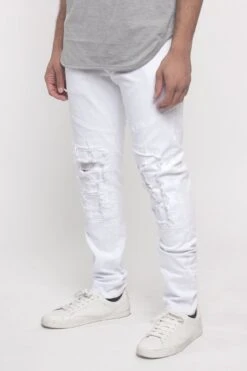 Distressed Colored Moto Jeans -Victorious DL1284 WHT 2