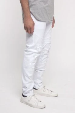 Distressed Colored Moto Jeans -Victorious DL1284 WHT 4