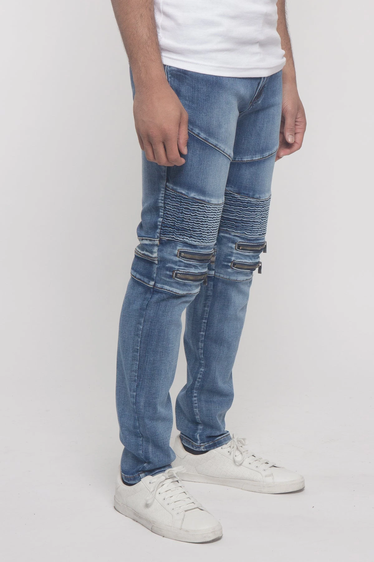 Scrunched Zipper Moto Biker Denim Jeans 7 Scrunched Zipper Moto Biker Denim Jeans - Image 5