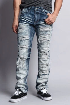Washed And Distressed Slim Jeans