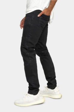 Stitch Stacked Moto Biker Denim Jeans -Victorious DL1302 BLK 2