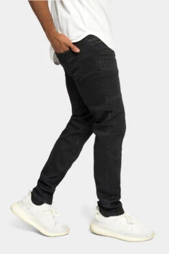 Stitch Stacked Moto Biker Denim Jeans -Victorious DL1302 BLK 4