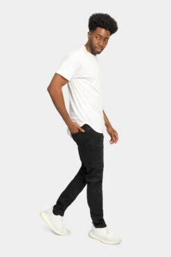 Stitch Stacked Moto Biker Denim Jeans -Victorious DL1302 BLK 5