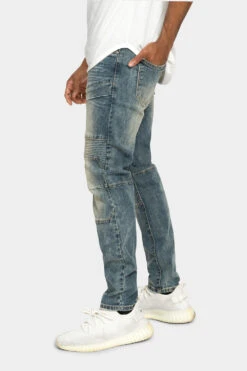 Stitch Stacked Moto Biker Denim Jeans -Victorious DL1302 VIN 2