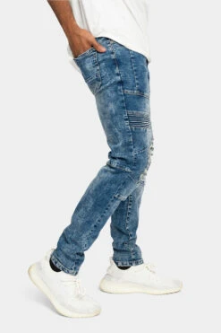 Distressed Stitch Stacked Moto Biker Jeans -Victorious DL1340 IND 4