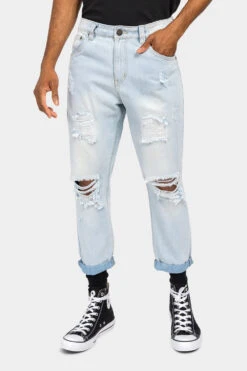 Distressed Cropped Denim Jeans -Victorious DL1354 LTI 1