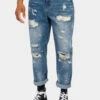 Distressed Paint Splatter Cropped Denim Jeans -Victorious DL1355 IND 1