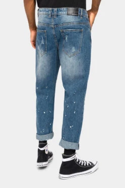 Distressed Paint Splatter Cropped Denim Jeans -Victorious DL1355 IND 3