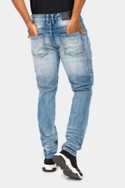 Faded Stacked Biker Denim Jeans -Victorious DL1359 IND 3