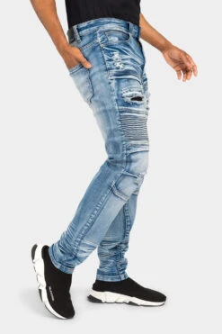 Faded Stacked Biker Denim Jeans -Victorious DL1359 IND 4