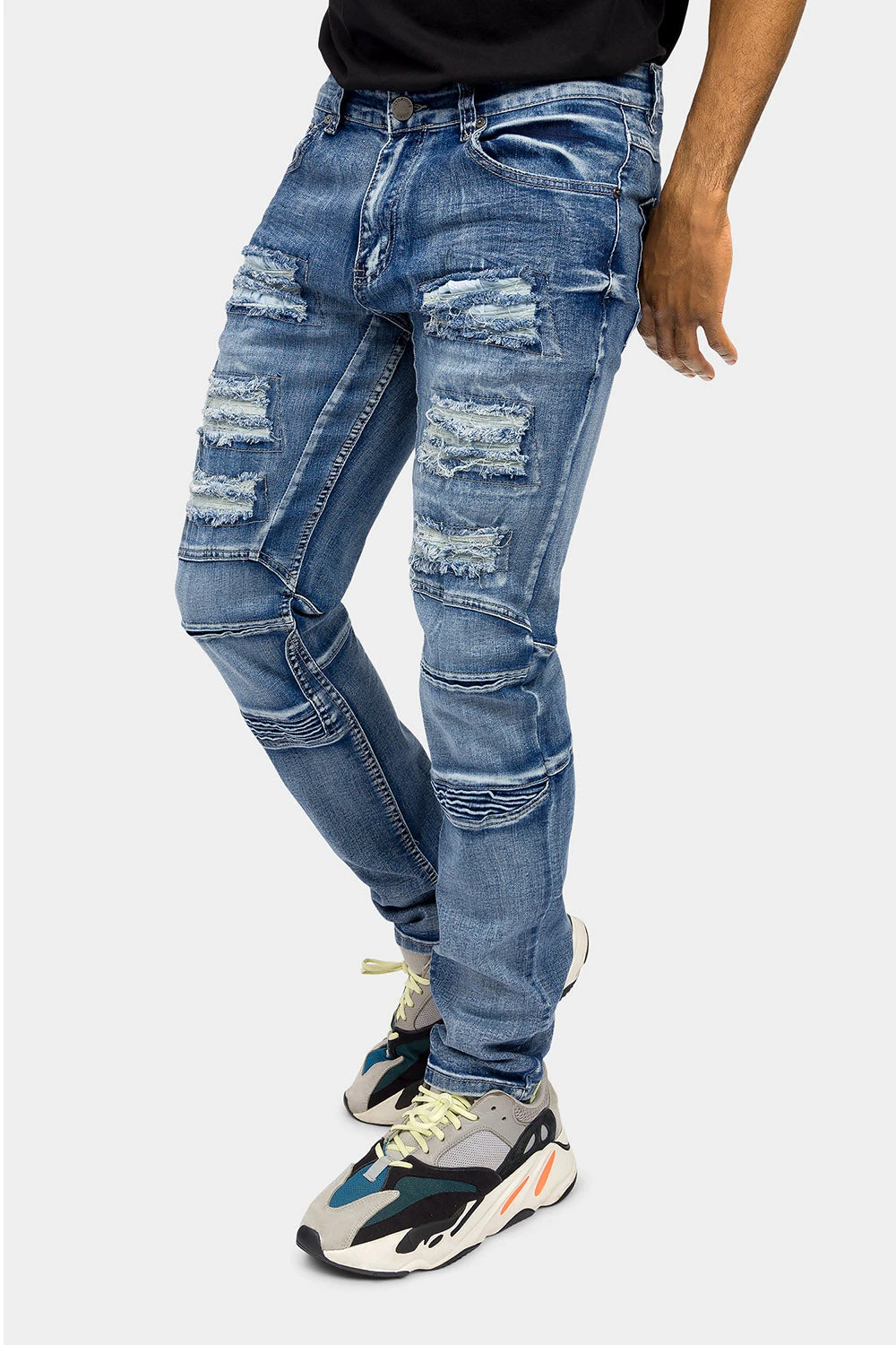 Distressed Moto Biker Denim Jeans 4 Distressed Moto Biker Denim Jeans - Image 2