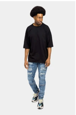 Distressed Moto Biker Denim Jeans 11 Distressed Moto Biker Denim Jeans -Victorious DL1360 IND 5