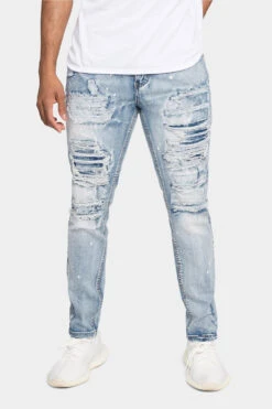 Distressed Paint Splattered Patched Jeans