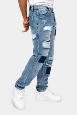 Distressed Cut And Repair Patchwork Denim Jeans -Victorious DL1379 IND 4