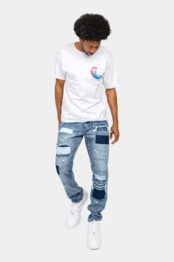 Distressed Cut And Repair Patchwork Denim Jeans -Victorious DL1379 IND 5