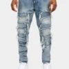 Distressed Ripped Moto Biker Denim Jeans