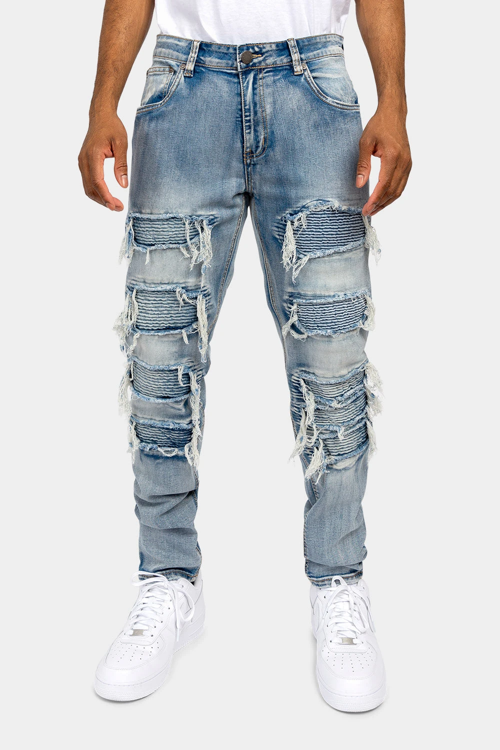 Distressed Ripped Moto Biker Denim Jeans 3 Distressed Ripped Moto Biker Denim Jeans