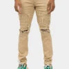 Distressed Solid Color Slim Fit Jeans 2 Distressed Solid Color Slim Fit Jeans -Victorious DL1403 KHK 1