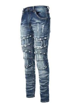 Distressed Stacked Washed Biker Denim Jeans -Victorious DL1412 DKI 2