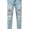 Distressed Stacked Washed Biker Denim Jeans -Victorious DL1412 LTI 1