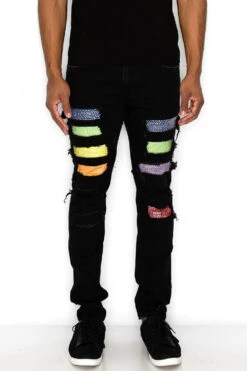Multi Color Diamond Denim Jeans -Victorious DL1416 BLK 1