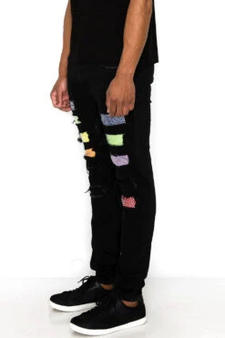 Multi Color Diamond Denim Jeans -Victorious DL1416 BLK 2