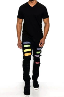 Multi Color Diamond Denim Jeans -Victorious DL1416 BLK 4
