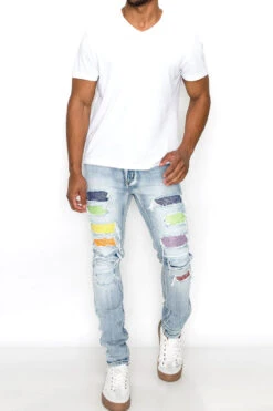 Multi Color Diamond Denim Jeans -Victorious DL1416 LTI 4