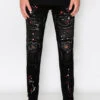 Stacked Paint Splatter Biker Jeans -Victorious DL1418 BLK 1