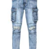 Distressed Washed Cargo Denim Joggers