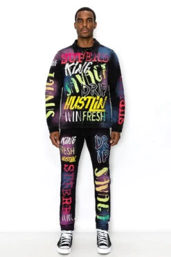 Air Brushed Graffiti Denim Jeans -Victorious DL1428 BLK 4