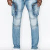 Washed Zippered Cargo Denim Jeans 1 Washed Zippered Cargo Denim Jeans -Victorious DL1447 IND 1