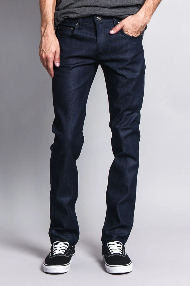 Men's Skinny Fit Raw Denim Jeans (Indigo) 3 Men's Skinny Fit Raw Denim Jeans (Indigo)